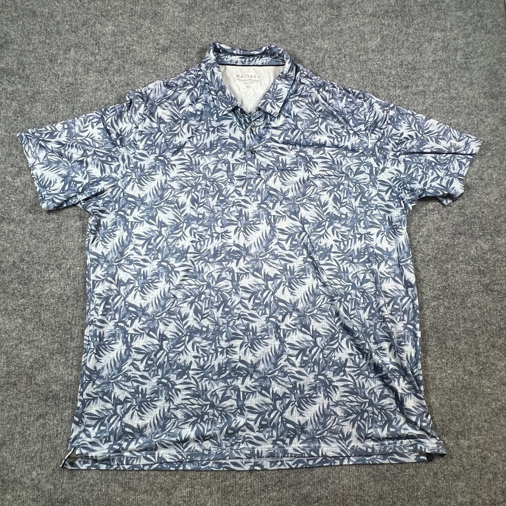Maelreg Performance Polo Shirt Mens 3XL Gray Stretch Leaf Print‎ Side Slit Golf